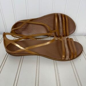 Crocs Isabella Strappy Sandal Women's W8 Bronze Gold Glitter Animal Print Beach